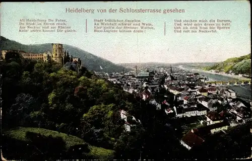 Ak Heidelberg am Neckar, Gesamtansicht von der Schlossterrasse aus