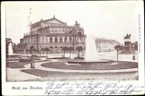 Ak Dresden Zentrum Altstadt, Opernhaus, Reiterstandbild, Springbrunnen