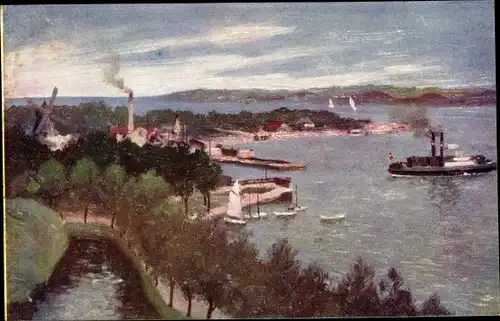 Künstler Ak København Kopenhagen Dänemark, Hafen mit Booten