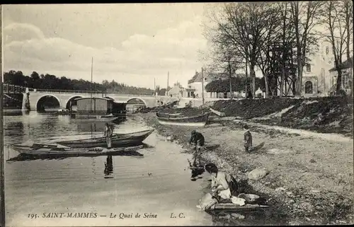 Ak Saint Mammès Seine et Marne, Le Quai de Seine, laveuse