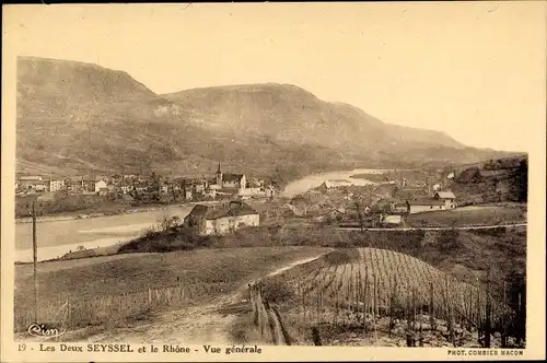 Ak Seyssel Haute Savoie, Les deux Seyssel et le Rhône, Vue générale