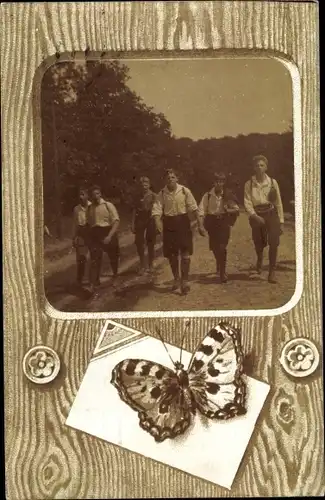 Passepartout Ak Schmetterling, Jungen auf einer Straße