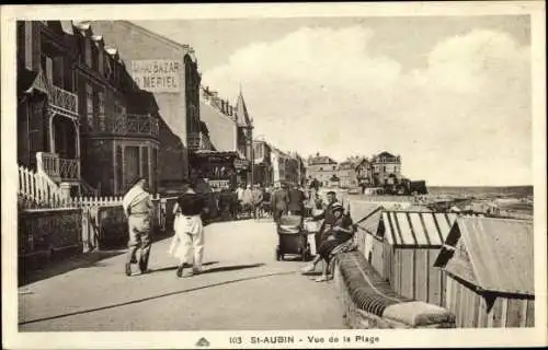 Ak Saint Aubin sur Mer Calvados, Vue de la Plage