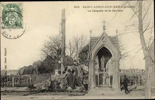 Ak Saint Aubin sur Mer Calvados, La Chapelle et le Calvaire