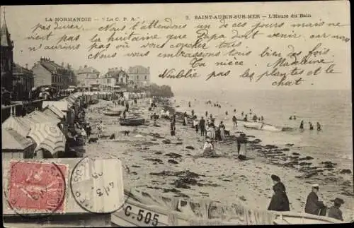 Ak Saint Aubin sur Mer Calvados, L'Heure du Bain