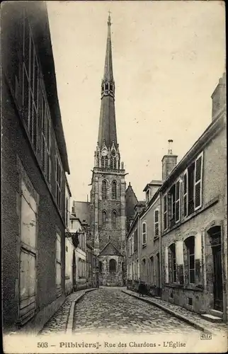 Ak Pithiviers Loiret, Rue des Chardons, l´Église