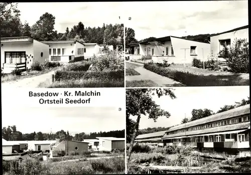 Ak Seedorf Basedow in Mecklenburg, Bungalowsiedlung, Bootshäuser am Malchiner See