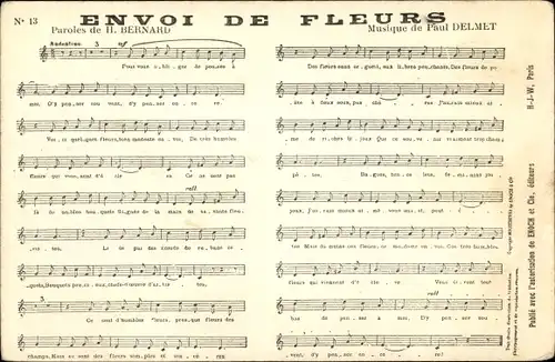 Lied Ak Envoi de Fleurs, Kriegsausmarsch, MH. Bernard, Paul Delmet