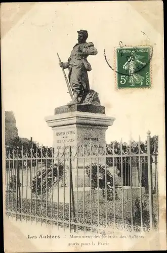 Ak Les Aubiers Deux Sèvres, 1908, Monument des Enfants des Aubiers morts pour la Patrie