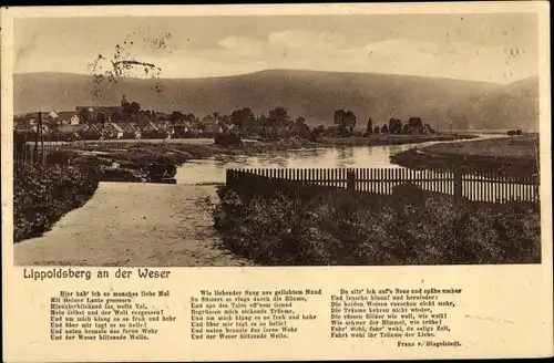 Ak Lippoldsberg Wahlsburg Weserbergland, Panorama, Weserpartie, Gedicht, Franz v. Dingelstedt