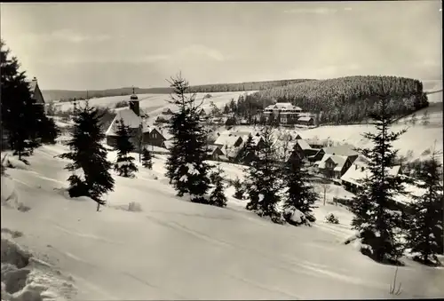 Ak Trautenstein Oberharz am Brocken, Gesamtansicht, Winterpartie