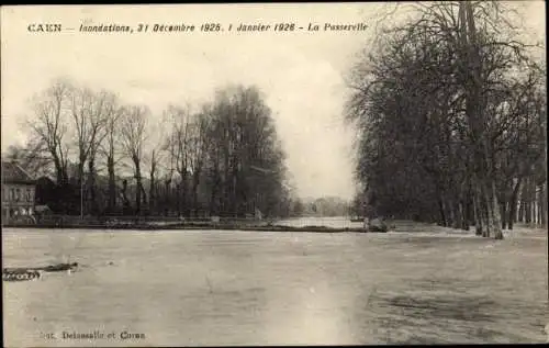 Ak Caen Calvados, Inondations, 31 Décembre 1925, Passerelle