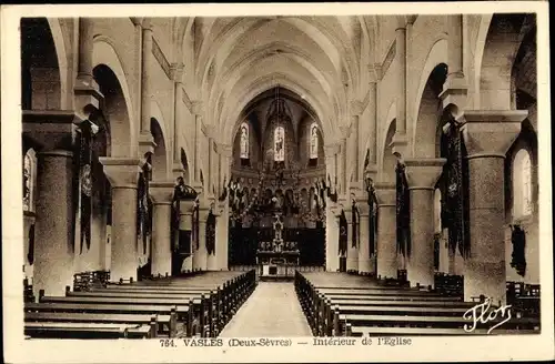 Ak Vasles Deux Sèvres, Interieur de l´Eglise