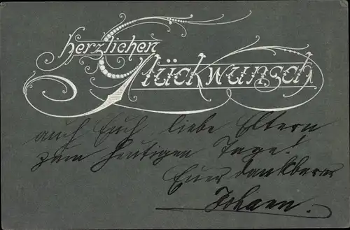 Ak Herzlichen Glückwunsch, Schriftzug