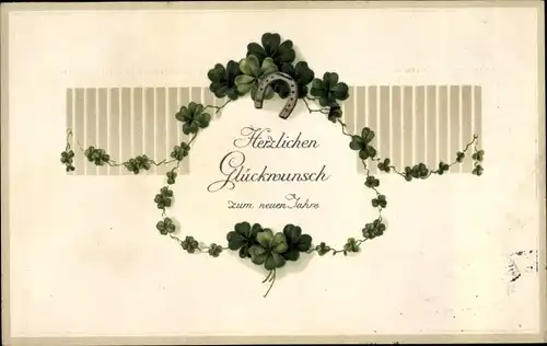 Ak Glückwunsch Neujahr, Kleeblätter, Hufeisen