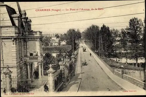 Ak Charmes Vosges, Le Pont et l´Avenue de la Gare