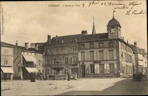 Ak Charmes Vosges, L´Hotel de Ville, Coiffeur, Cafe