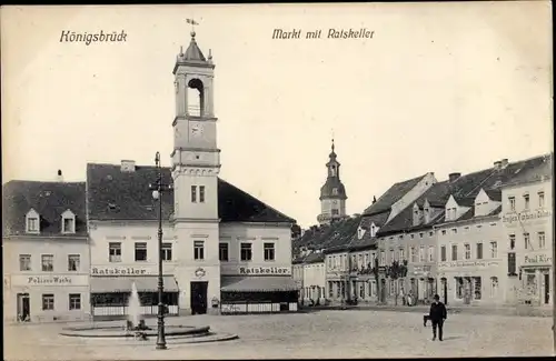 Ak Königsbrück in der Oberlausitz, Markt, Ratskeller, Polizei Wache