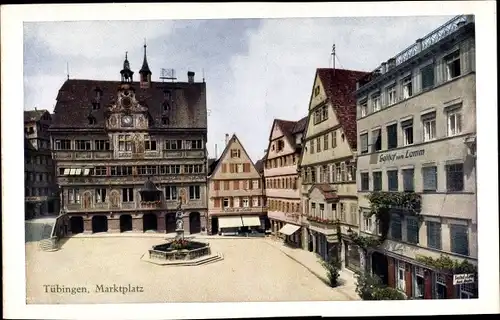 Ak Tübingen am Neckar, Marktplatz mit Rathaus, Gasthof zum Lamm