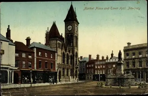 Ak Newbury Greater London, Market Place and Town Hall