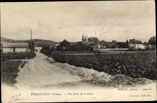 Ak Vermenton Yonne, Vue prise de la Gare