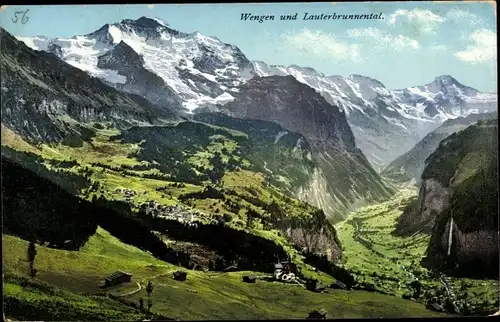 Ak Berner Oberland Bern Schweiz, Wengen und Lauterbrunnental