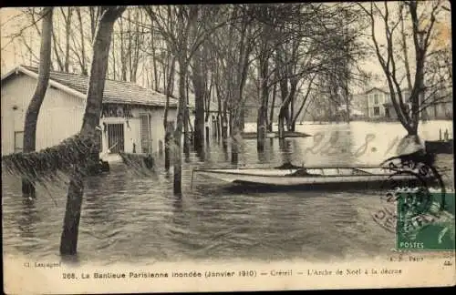 Ak Créteil Val de Marne, La Banlieue Parisienne inondee Janvier 1910, L´Arche de Noel a la decrue