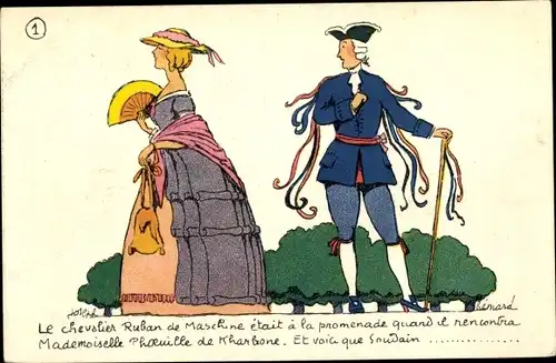 Künstler Ak Lemard, Joseph, Histoire des Amours de Demoiselle Phoeuille de Kharbone, Chevalier Ruban