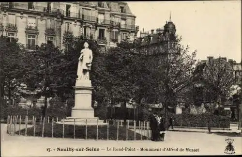 Ak Neuilly sur Seine Hauts de Seine, Le Rond Point, Monument Alfred Musset