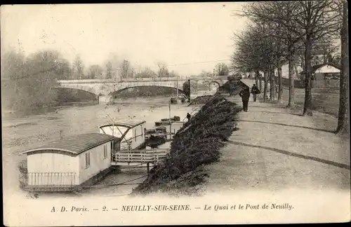 Ak Neuilly sur Seine Hauts de Seine, Quai et Pont de Neuilly