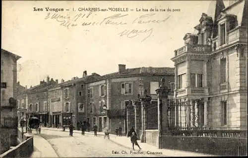 Ak Charmes Vosges, Le bas de la rue du pont