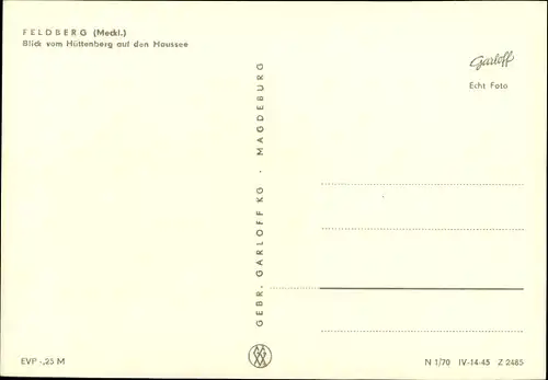 Ak Feldberg in Mecklenburg Vorpommern, Haussee vom Hüttenberg aus gesehen