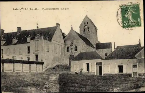 Ak Bazainville Yvelines, Place St Nicolas, L'Eglise