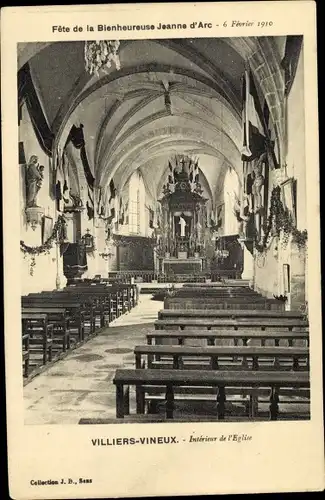 Ak Villiers Vineux Yonne, Intérieur de l´Église