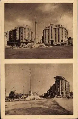 Ak Caen Calvados,  Ruines Monuments aux Morts et Hotel Malherbe