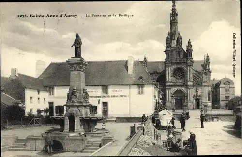 Ak Sainte Anne d'Auray Morbihan, La Fontaine et la Basilique