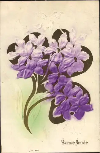 Präge Litho Glückwunsch Neujahr, Blumen, Blüten, Veilchen