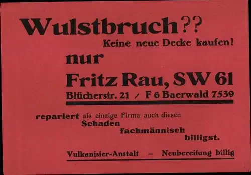 Ak Vulkanisier Anstalt Fritz Rau, Neubereifung bei Wulstbruch