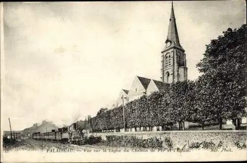 Ak Palaiseau Essonne, Chemin de Fer et Église