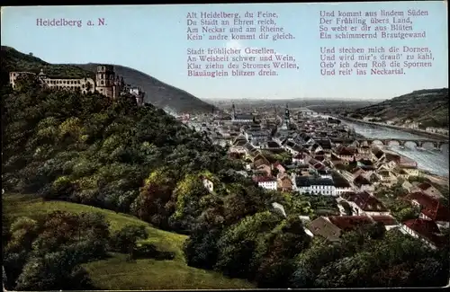 Gedicht Ak Heidelberg am Neckar, Gesamtansicht mit Schloss