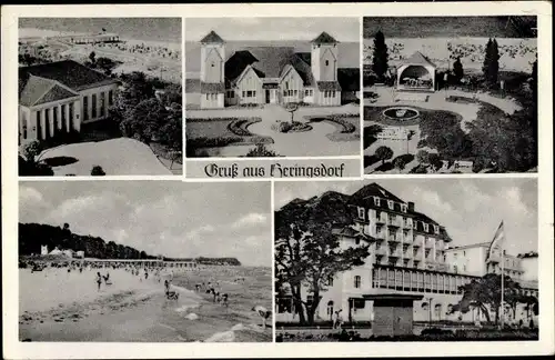 Ak Ostseebad Heringsdorf auf Usedom, Strandleben, Kurhaus, Hotel
