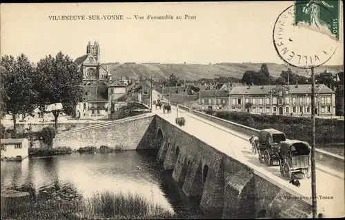Ak Villeneuve sur Yonne, Vue d´ensemble au pont