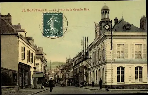 Ak Montereau Seine et Marne, Poste et Grande Rue