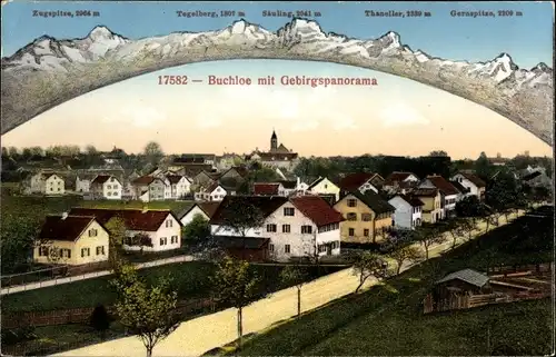 Ak Buchloe im Allgäu, Panorama, Gebirge, Zugspitze, Tegelberg, Säuling, Thaneller, Gernspitze