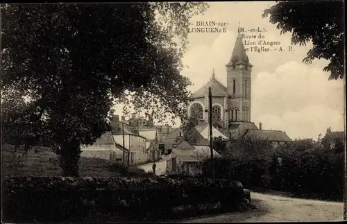 Ak Brain sur Longuenne Maine et Loire, Route du Lion d'Angers et l'Eglise