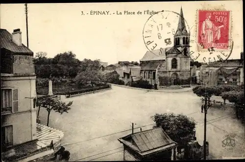 Ak Epinay sur Seine Seine Saint Denis, La Place de l'Eglise