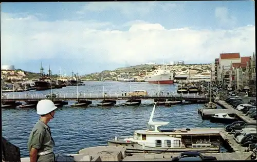 Ak Willemstad Curaçao Niederländische Antillen Karibik, Santa Anna Bay and pantoon bridge