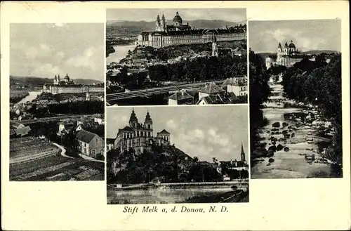 Ak Melk Niederösterreich, Blick auf das Stift mit Umgebung