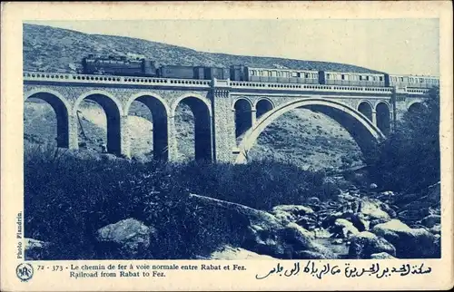 Ak Marokkanische Eisenbahn, Dampflok, Chemin de fer à voie normale entre Rabat et Fez
