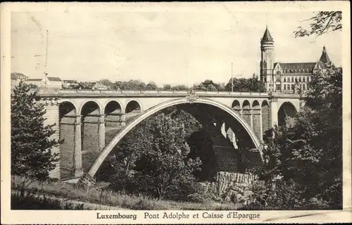 Ak Luxembourg Luxemburg, Pont Adolphe et Caisse d´Epargne